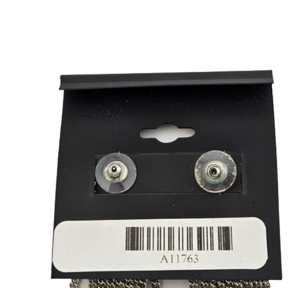 Guess Blue Rhinestone Detail and Chain Metal Dangle Earrings - Picture 2 of 2